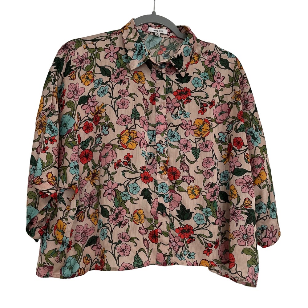 Anthropology BTFL-life Floral Womens Small Peach Excellent Boho Boxy Top
